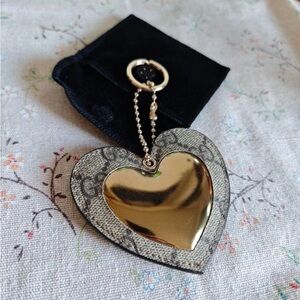 GUCCI Keyring Keychain Bag Charm Heart-Shaped Canvas/Metal 145270K Authentic